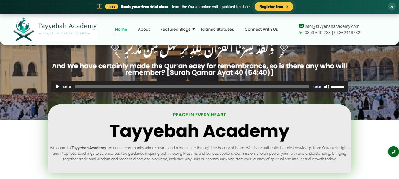 Tayyebah Academy Website application preview
